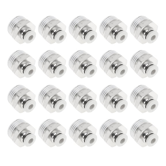Unique Bargains Push to Connect Air Fittings 5/32" Male Thread Air Line Quick Connector Plastic Metal 3/8"BSPT 20 Pcs White Silver Tone