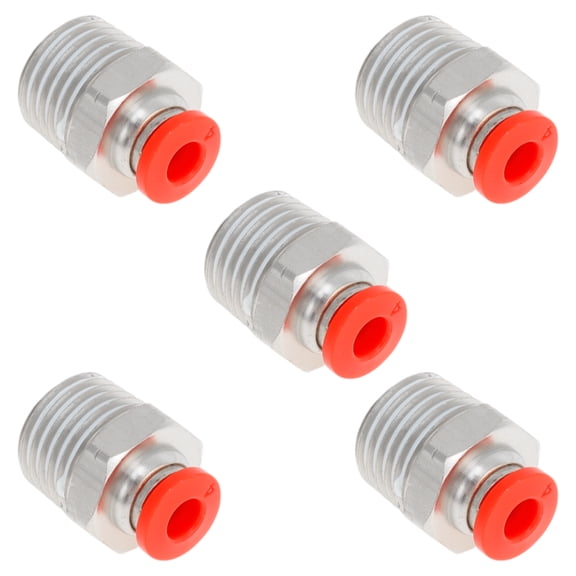 Unique Bargains Push to Connect Air Fittings 5/32" Male Thread Air Line Quick Connector Plastic Nickel-plated Copper 1/4"NPT 5 Pcs Red Silver Tone