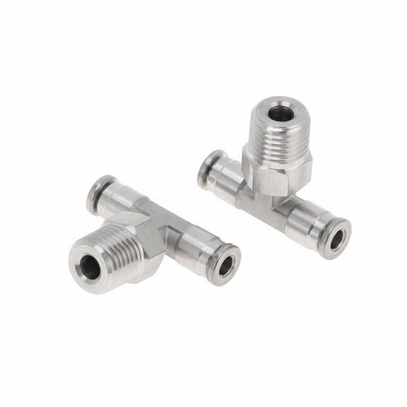 Unique Bargains Push to Connect Air Fittings 5/32" T Type Air Line Quick Joint 304 Stainless Steel 1/4"BSPT 2 Pcs Silver Tone