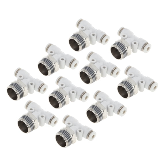 Unique Bargains Push to Connect Air Fittings 5/32" T Type Air Line Quick Joint Plastic Metal 3/8"BSPT 10 Pcs White Silver Tone