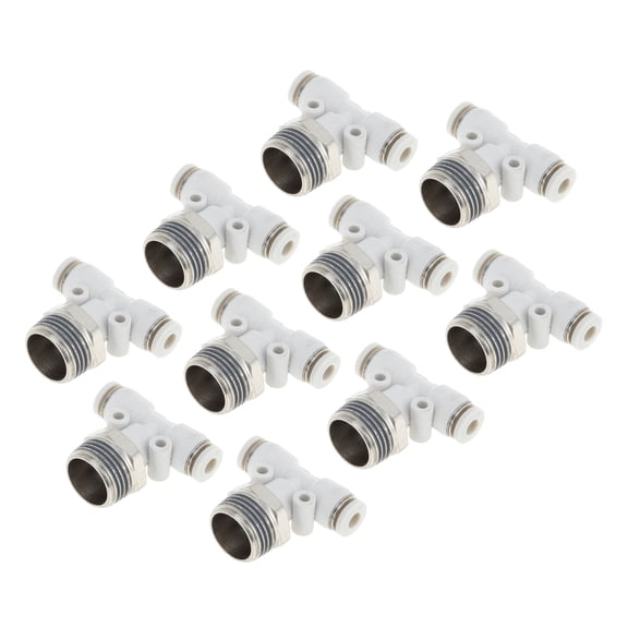 Unique Bargains Push to Connect Air Fittings 5/32" T Type Air Line Quick Joint Plastic Metal 3/8"BSPT 10 Pcs White Silver Tone