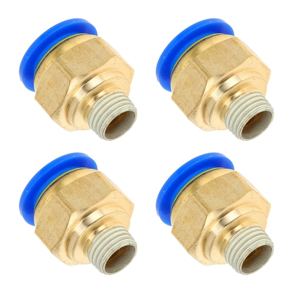 Unique Bargains Push to Connect Air Fittings 5/8" Male Thread Air Line Quick Connector Plastic Metal 1/4" BSPT 4 Pcs Blue Gold Tone