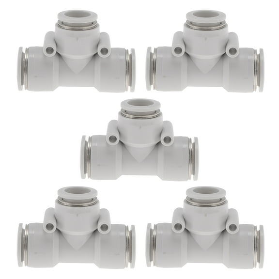 Unique Bargains Push to Connect Air Fittings 5/8"x35/64"x5/8" T Type Reducing Air Line Quick Connector Plastic 5 Pcs White Silver Tone