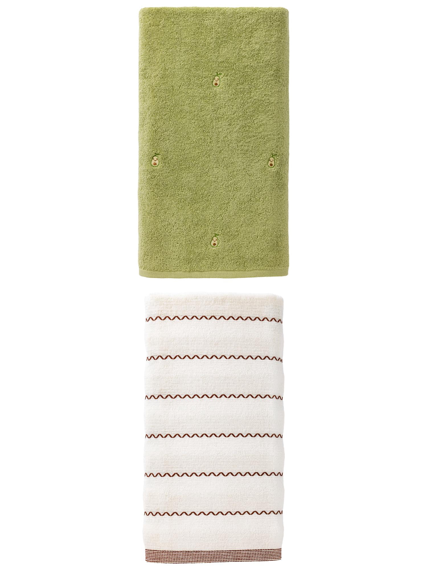 Unique Bargains Quick Breathable Bath Towel 2 Pack Avocado Green/White 55" x 28"