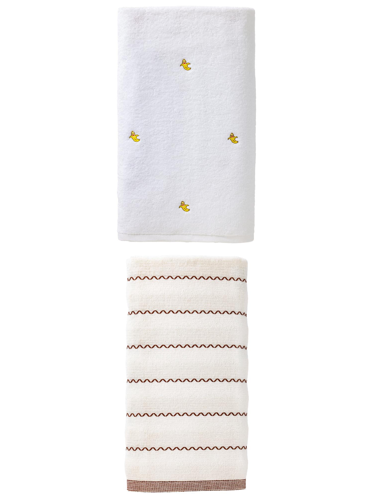 Unique Bargains Quick Breathable Bath Towel 2 Pack Banana White/White 55" x 28"