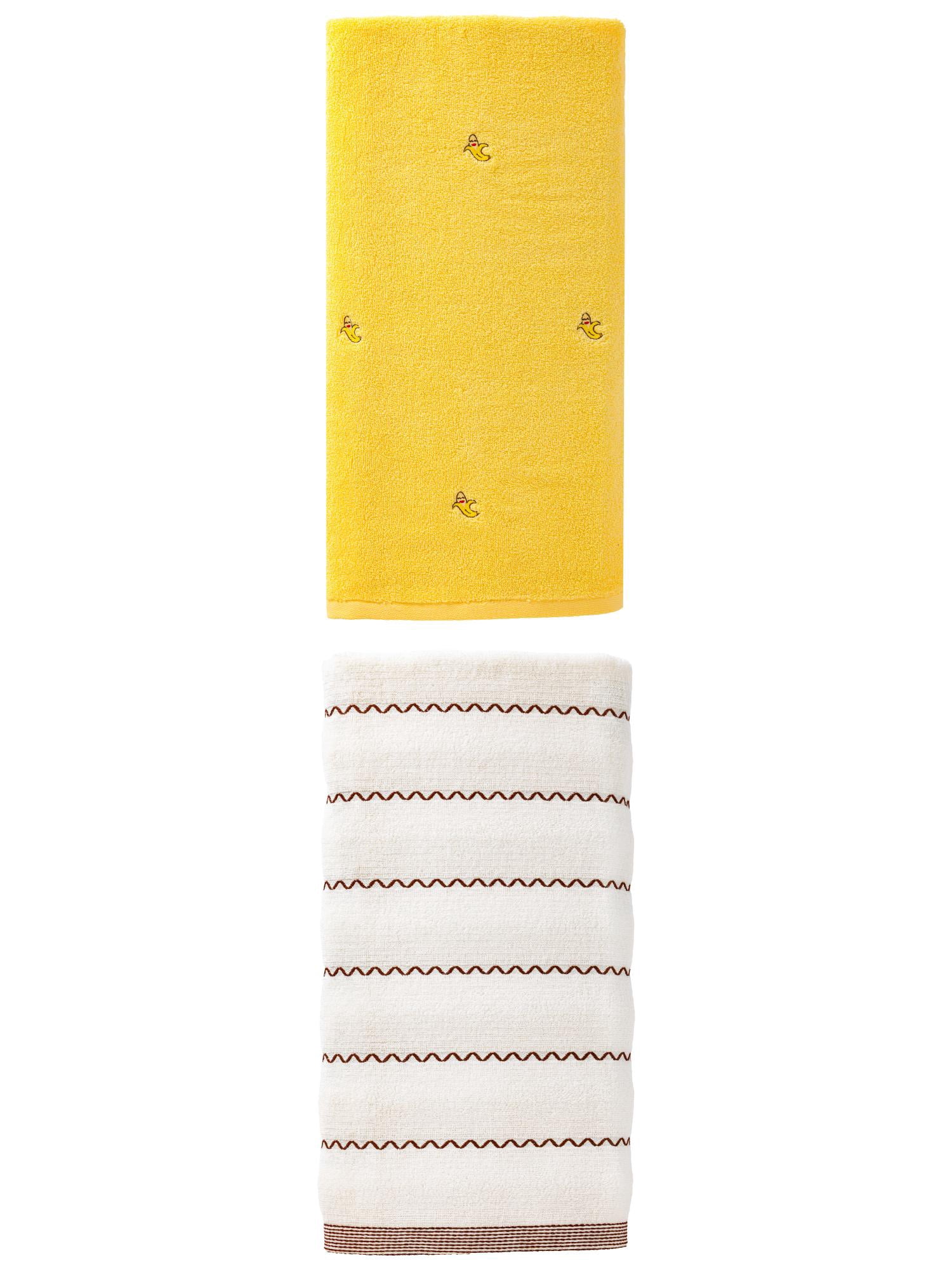 Unique Bargains Quick Breathable Bath Towel 2 Pack Banana Yellow/White 55" x 28"