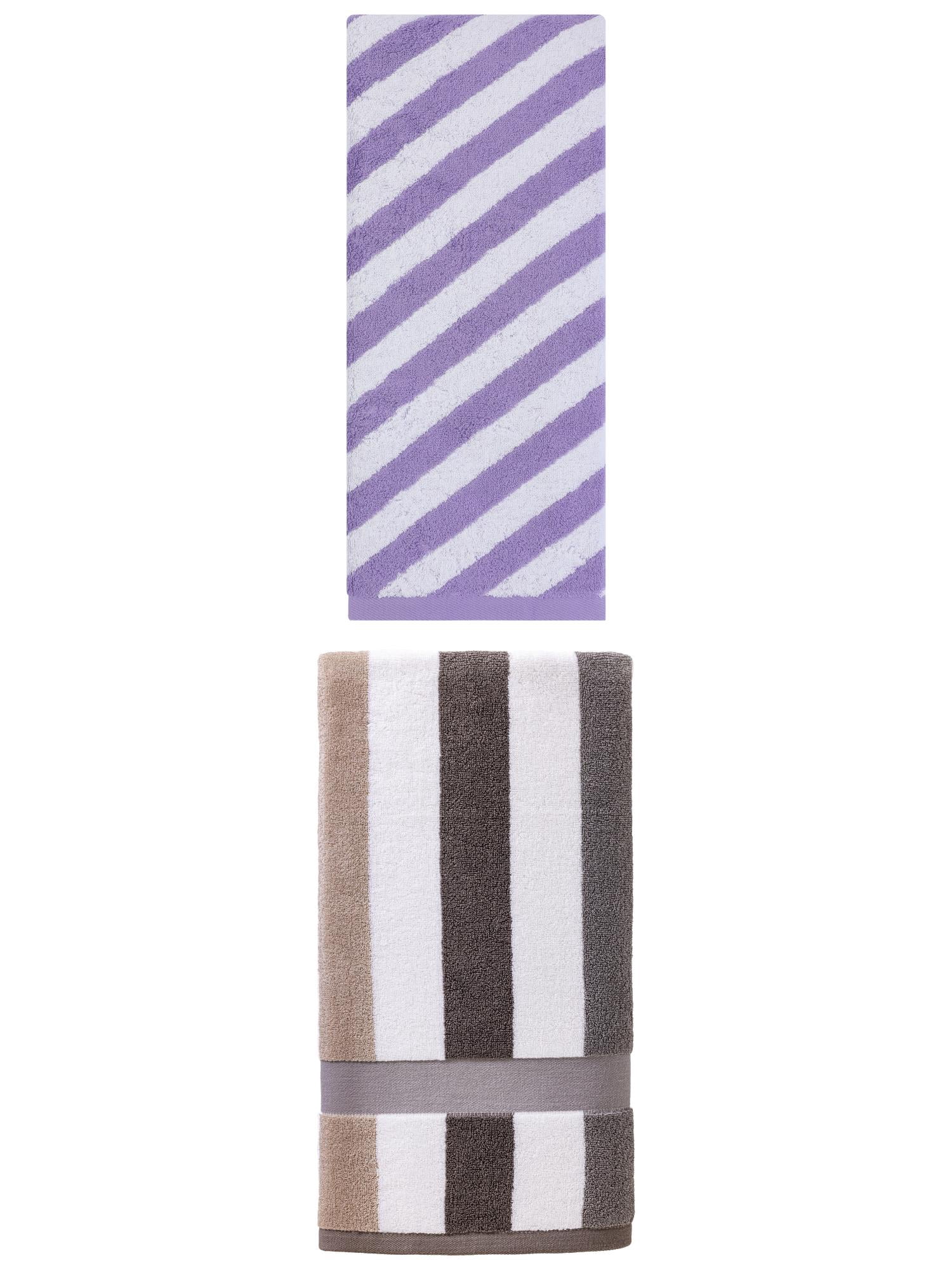Unique Bargains 2Pcs Quick Dry Absorbent Ultra Soft Bath Towel Grey/Purple 55"x28"