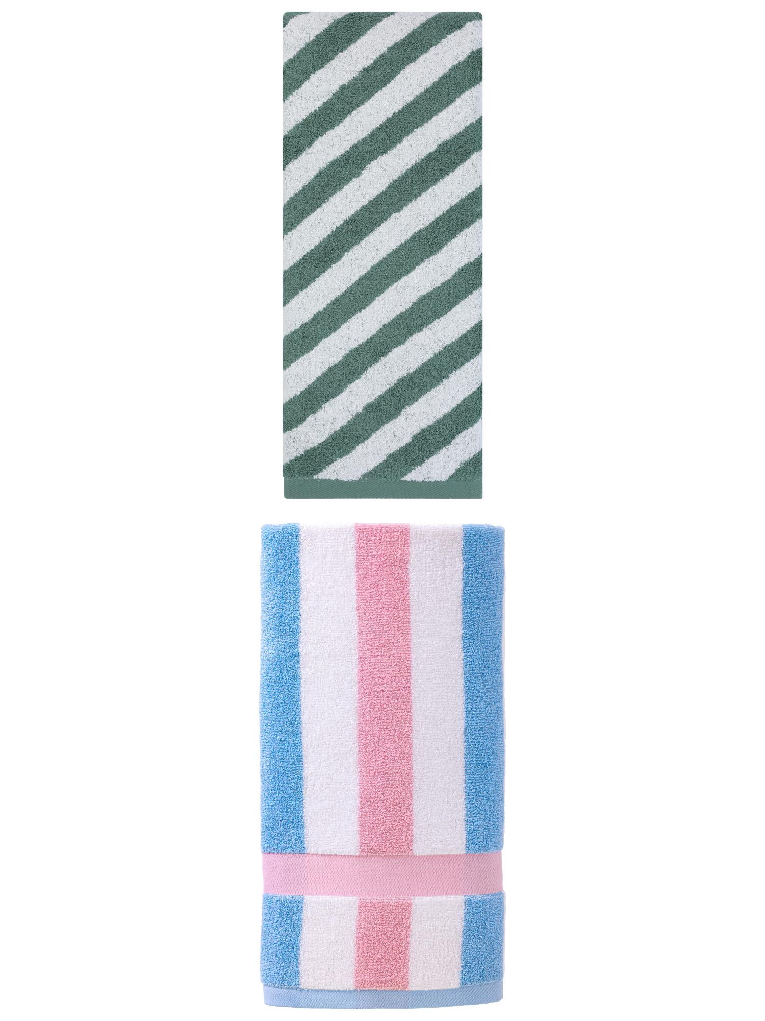 Unique Bargains 2Pcs Quick Dry Absorbent Ultra Soft Bath Towel Pink/Green 55"x28"