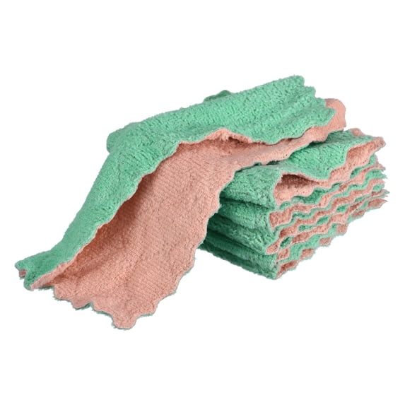 Unique Bargains Quick Dry Coral Velvet Cleaning Cloths Pink Green 9.4"