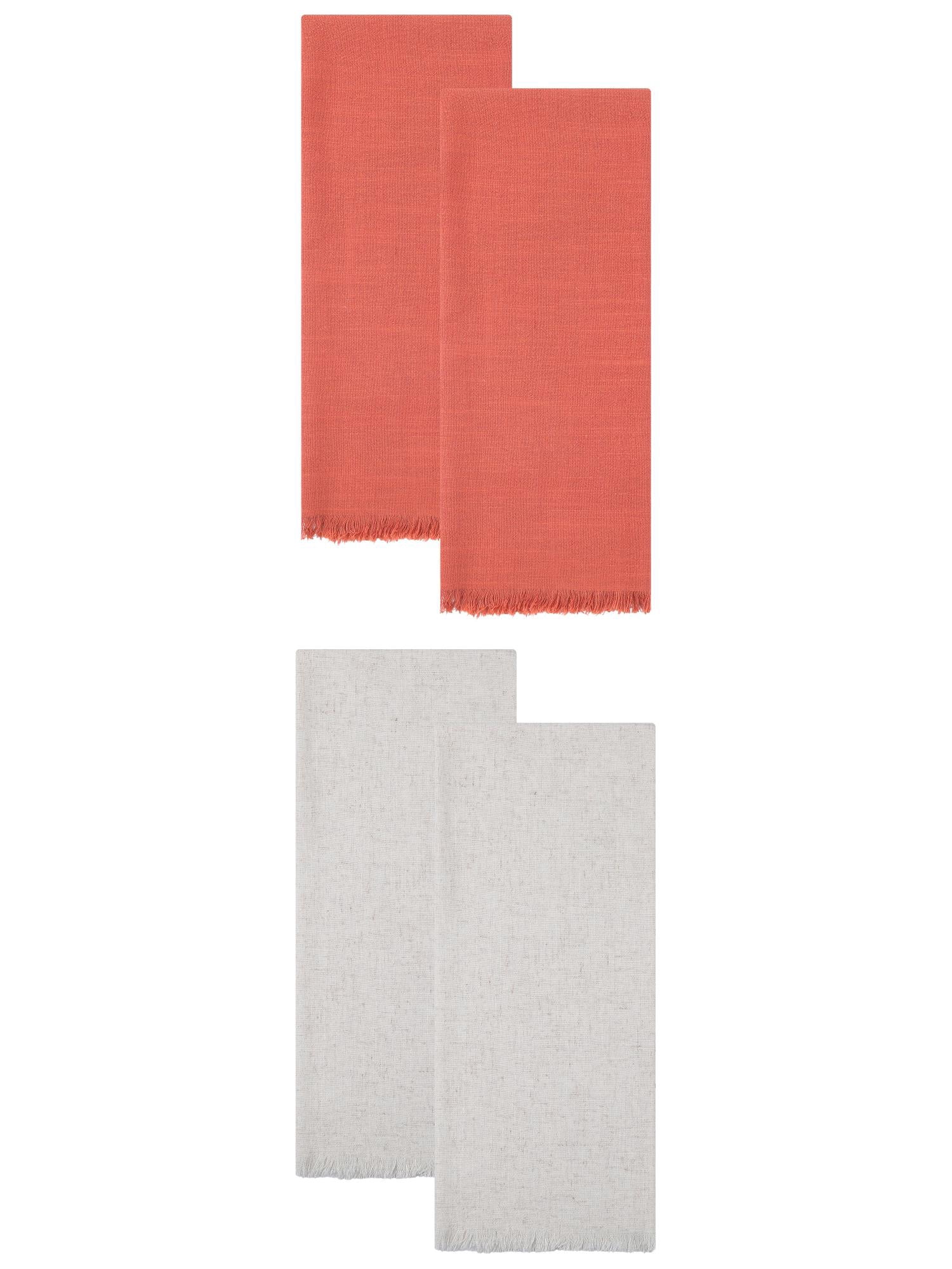 Unique Bargains Quick Dry Cotton Linen Kitchen Towels 4 Pack Apricot/Orange 18" x 18"
