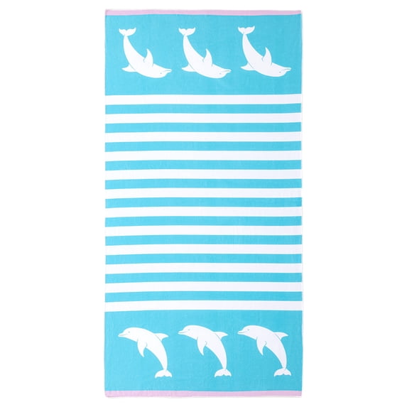 Unique Bargains Quick Dry Sand Free Stripe Animals Beach Towel Turquoise 55" x 28"
