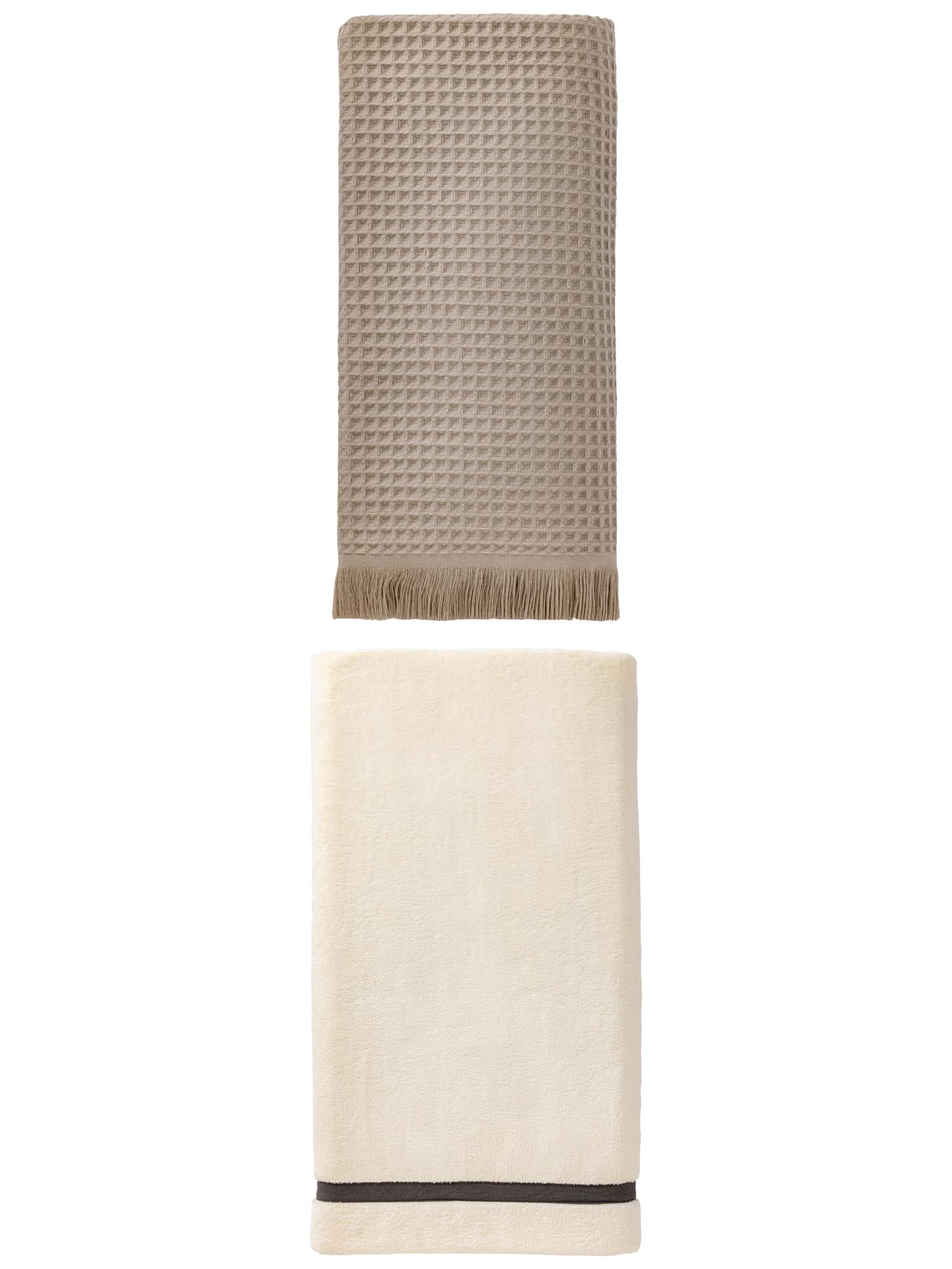 Unique Bargains Quick Dry Tassel Bath Towel 2 Pack Camel/Beige 71" x 35"/63" x 31"