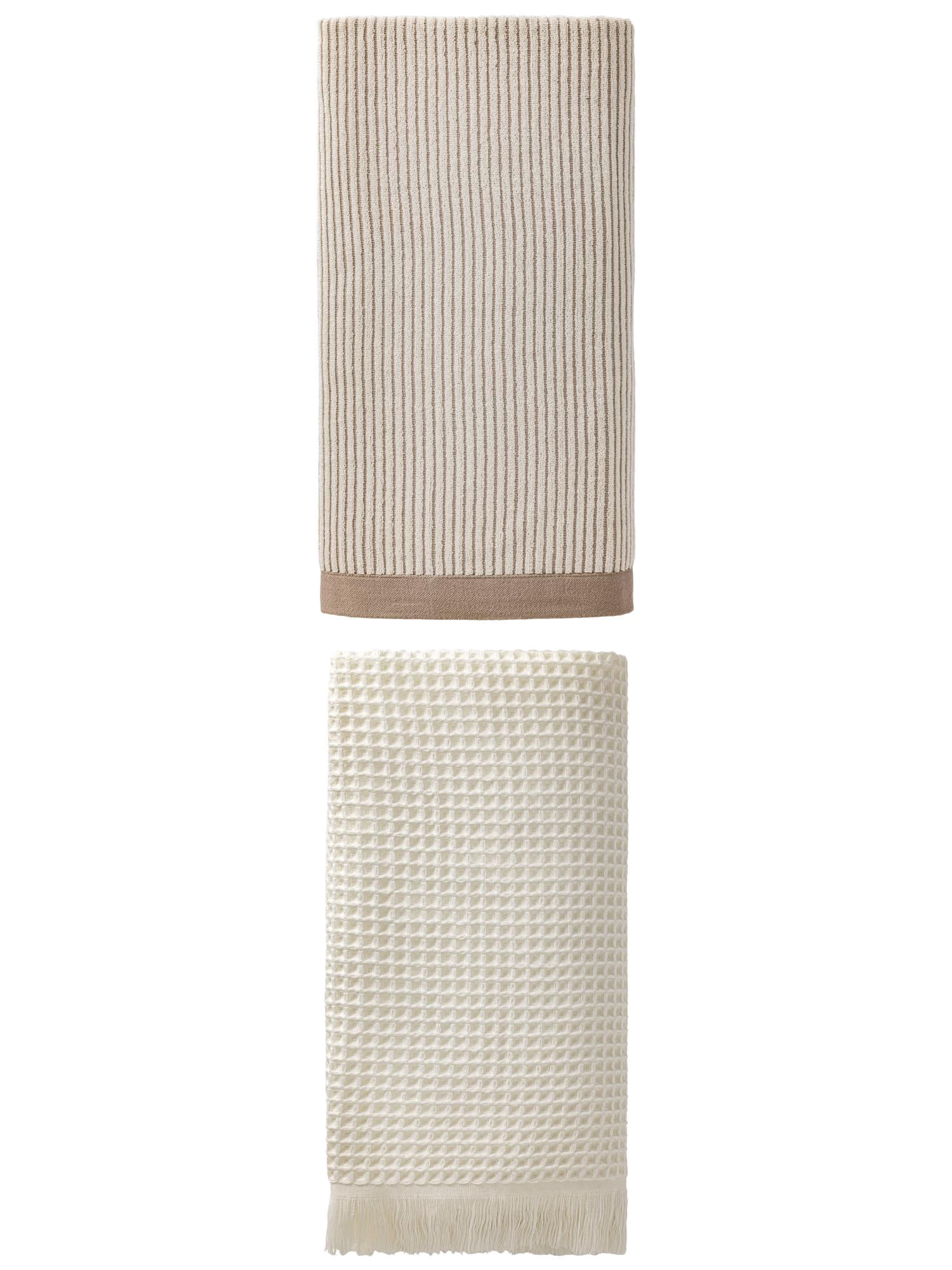 Unique Bargains Quick Waffle Bath Towel 2 Pack Beige/Brown 71" x 35"/55" x 28"