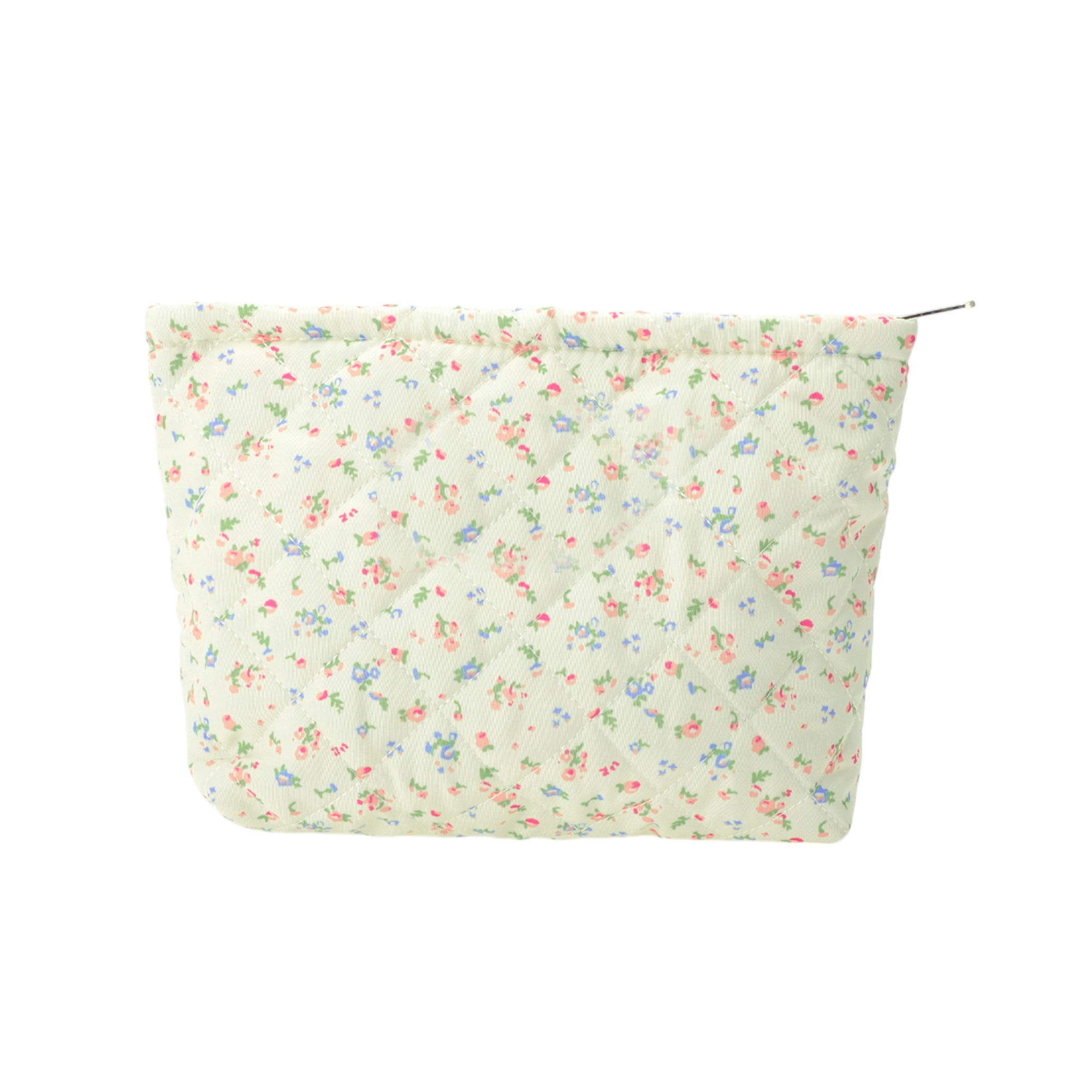 Unique Bargains Quilted Flowers Makeup Bag Red Green 1 Piece for Travel and Storage