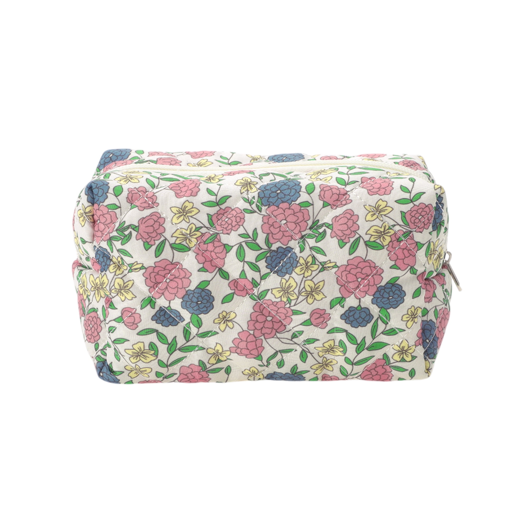 Unique Bargains Quilted Square Flowers Makeup Bag Multicolored for Travel and Storage