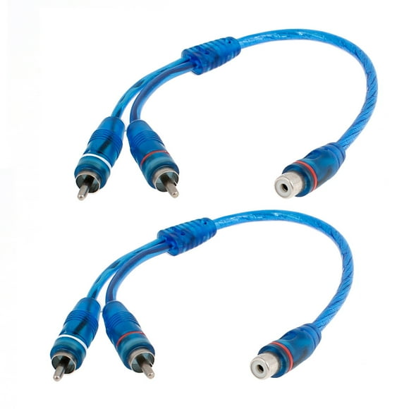 Unique Bargains Car Audio RCA Female to 2 RCA Male Splitter Adapter Cable Wire Blue 2 Pcs