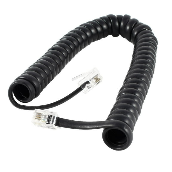 Unique Bargains RJ9 4P4C Connector Coiled Telephone Phone Cable Black 2M 6.5Ft Long