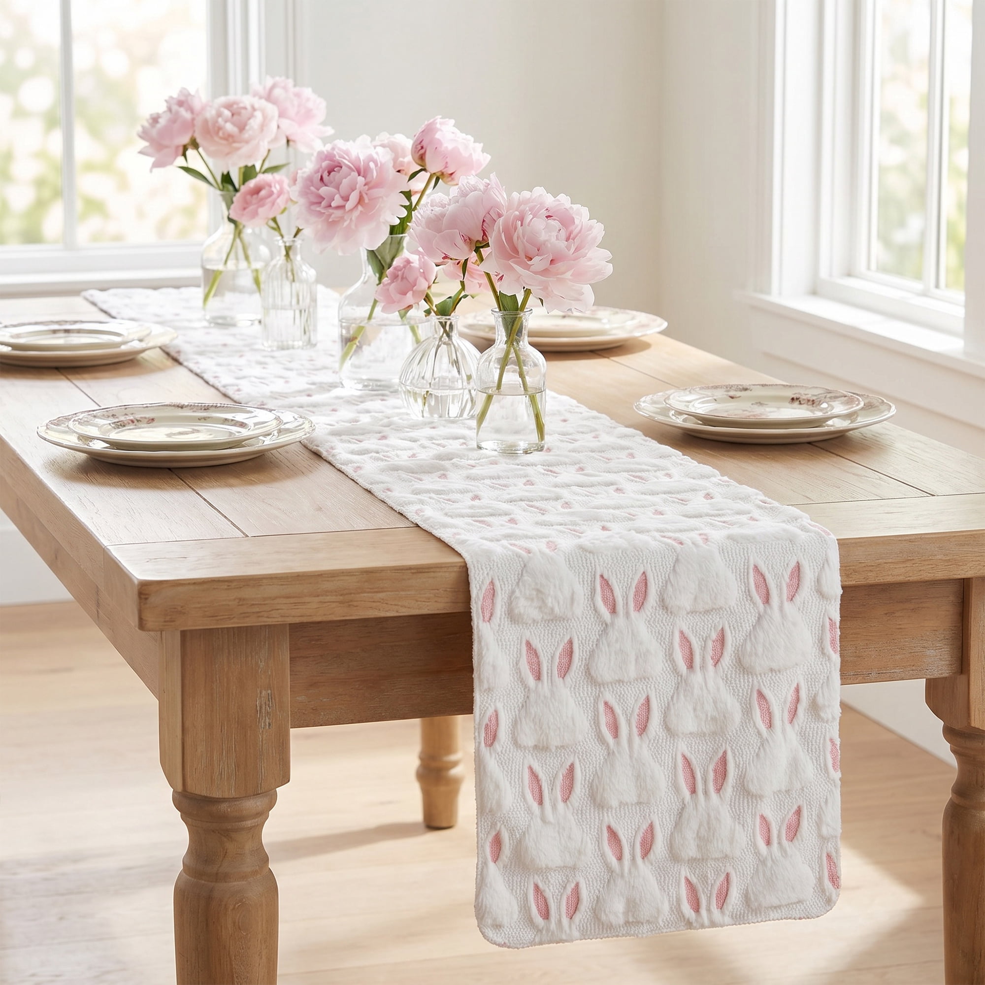 Unique Bargains Rabbit Kitchen Runner Table Runner for Decorations Pink 13"x108.3"