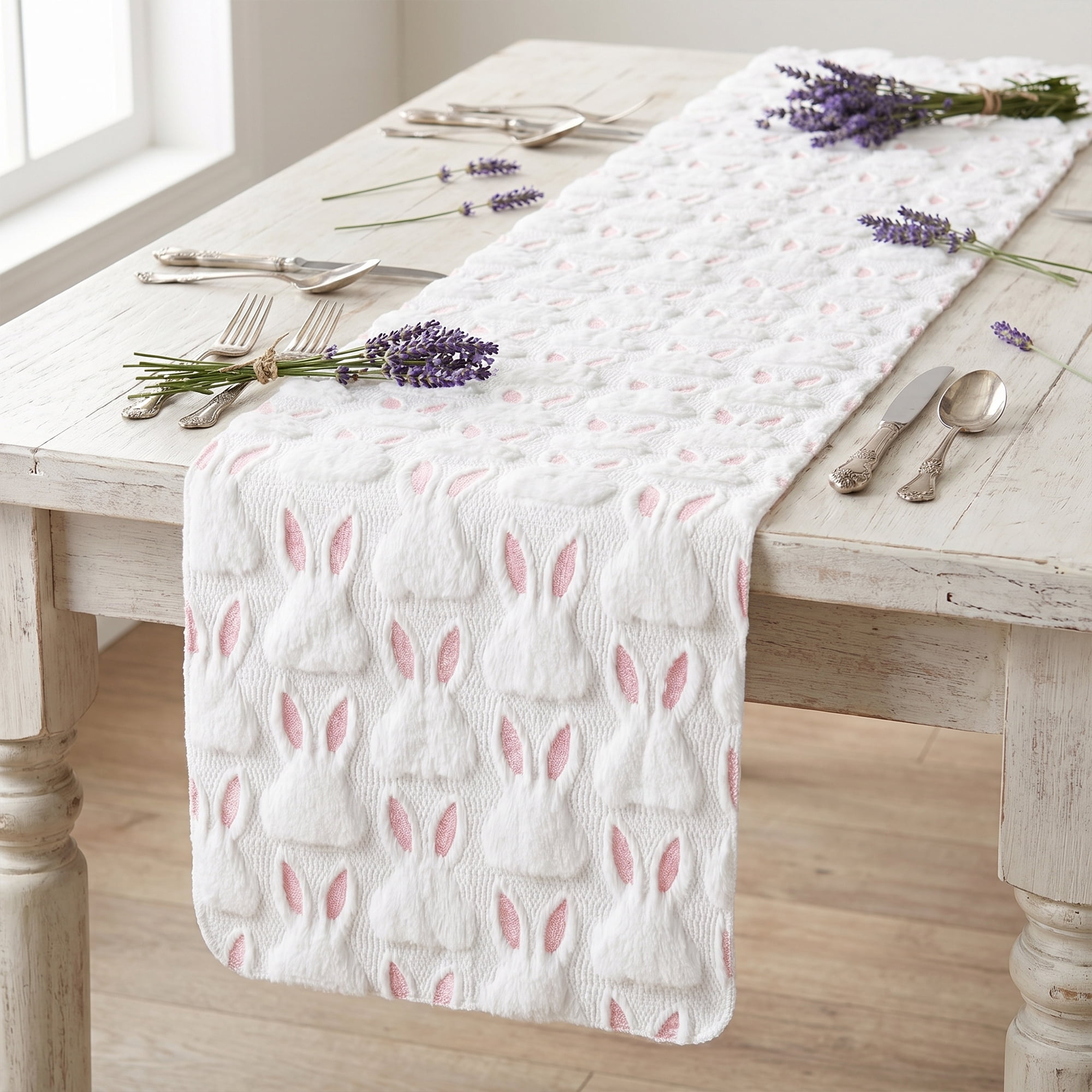Unique Bargains Rabbit Kitchen Runner Table Runner for Decorations Pink 13"x72"