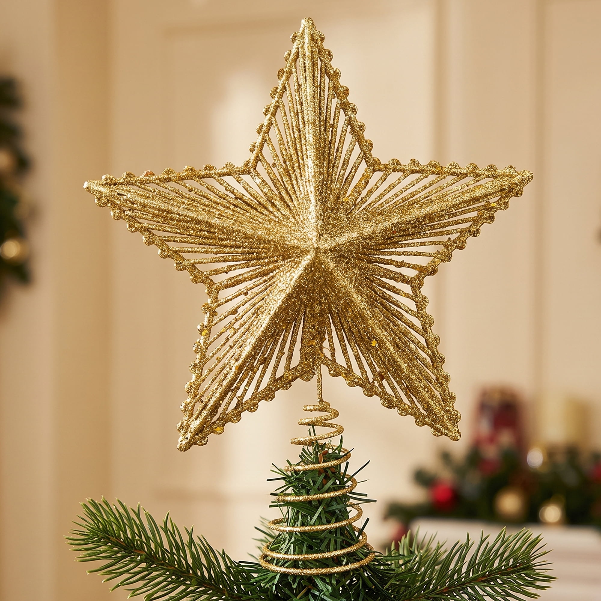 Unique Bargains Radiant Glitter Starburst Luxury Flexible Spring Tree Accent Gold 9.1"