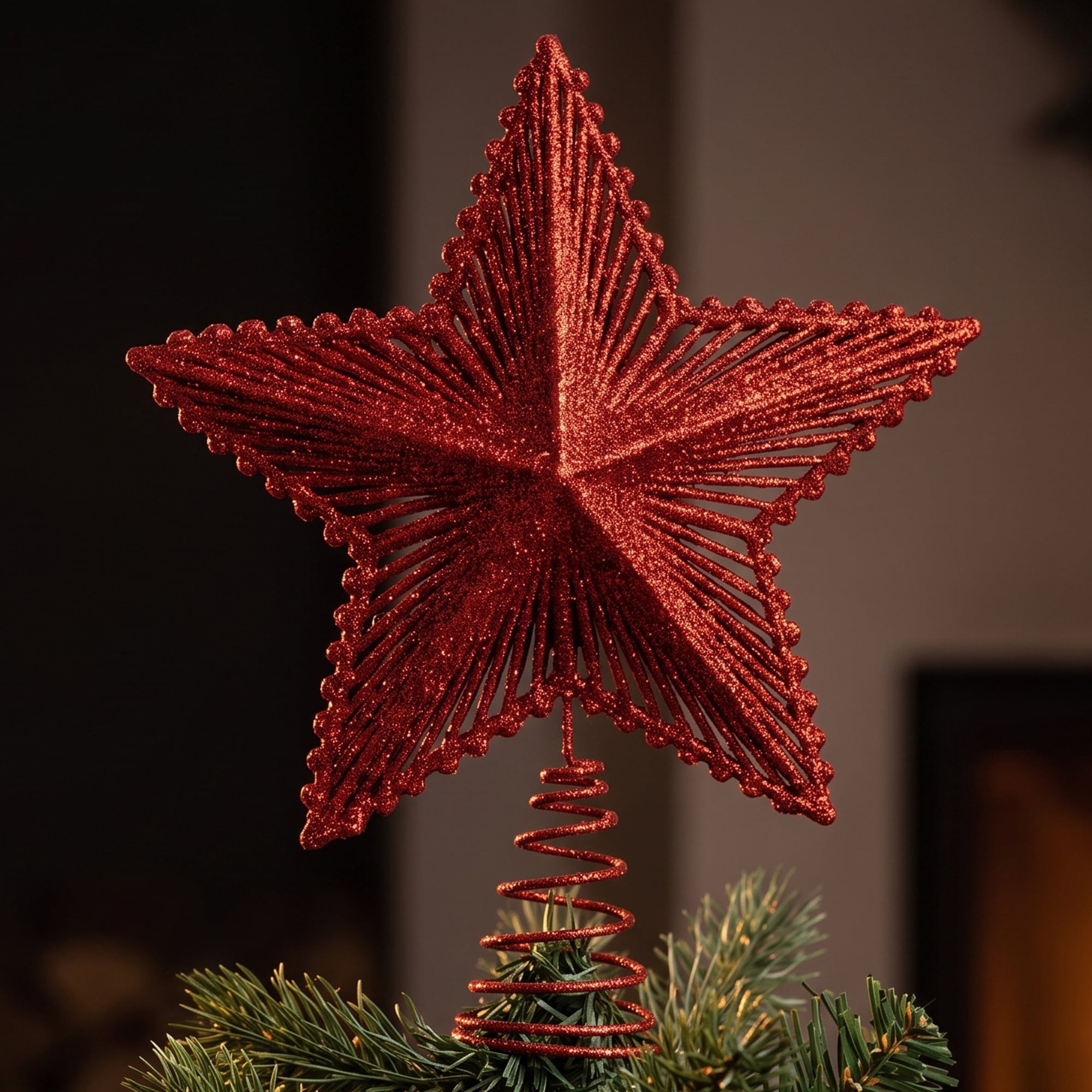 Unique Bargains Radiant Glitter Starburst Luxury Flexible Spring Tree Accent Red 9.1"