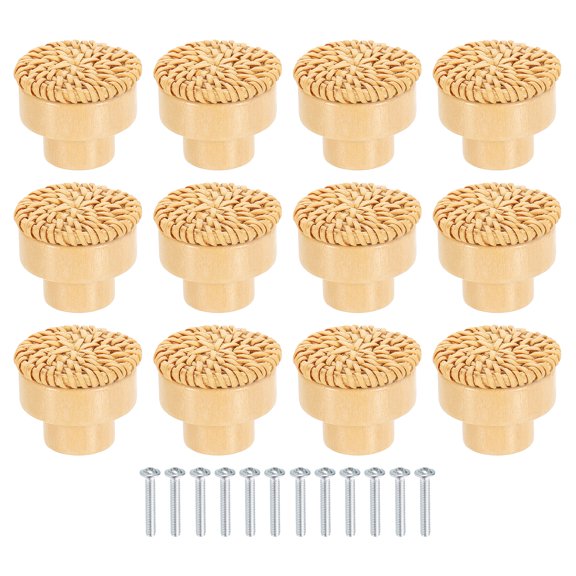 Unique Bargains Rattan Dresser Knobs Handmade Wicker Woven Drawer Knobs Beech 1.38" Brown