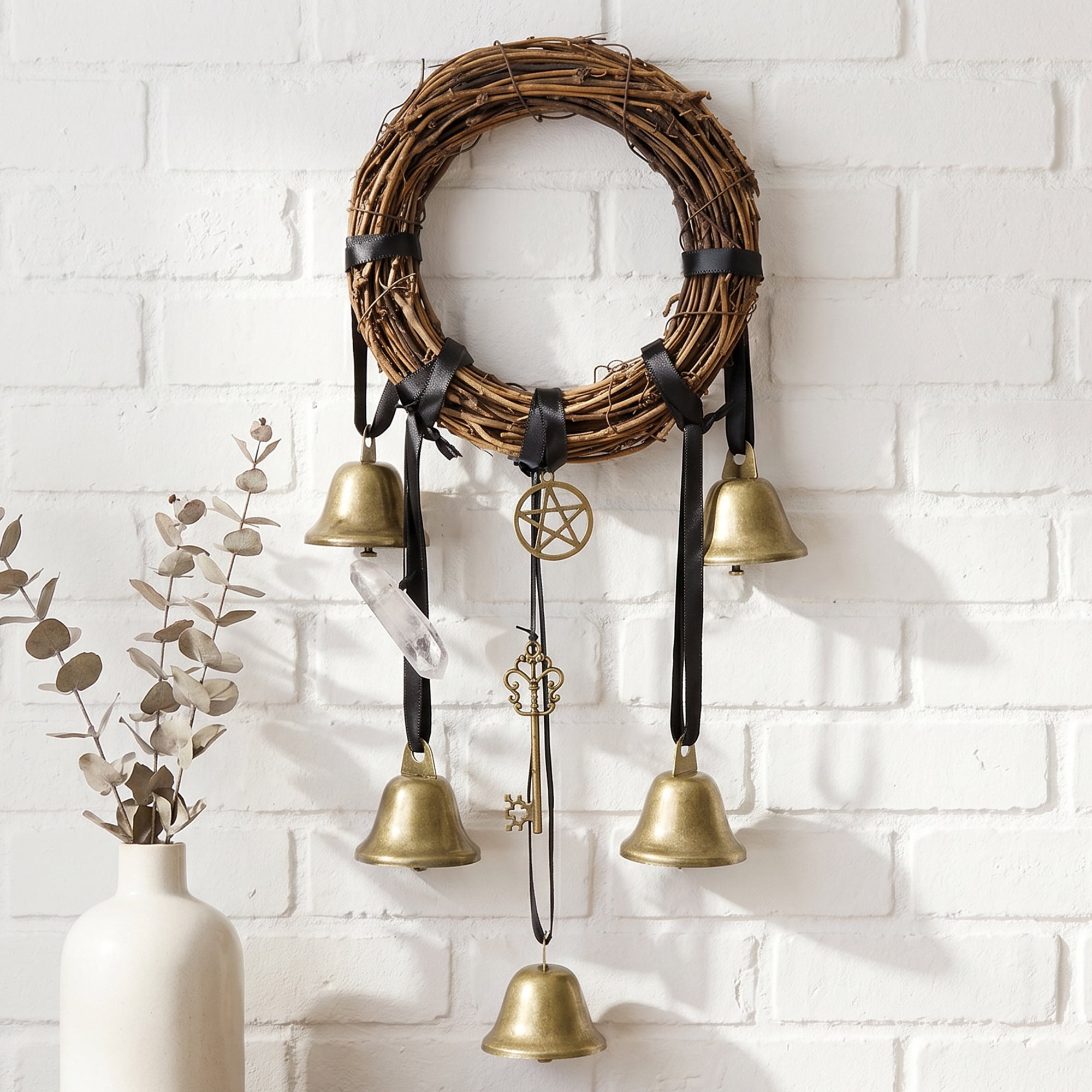 Unique Bargains Rattan Wreath Knob Protection Bells Bronze Black Rope 3.5" x 2.4" x 12.2"