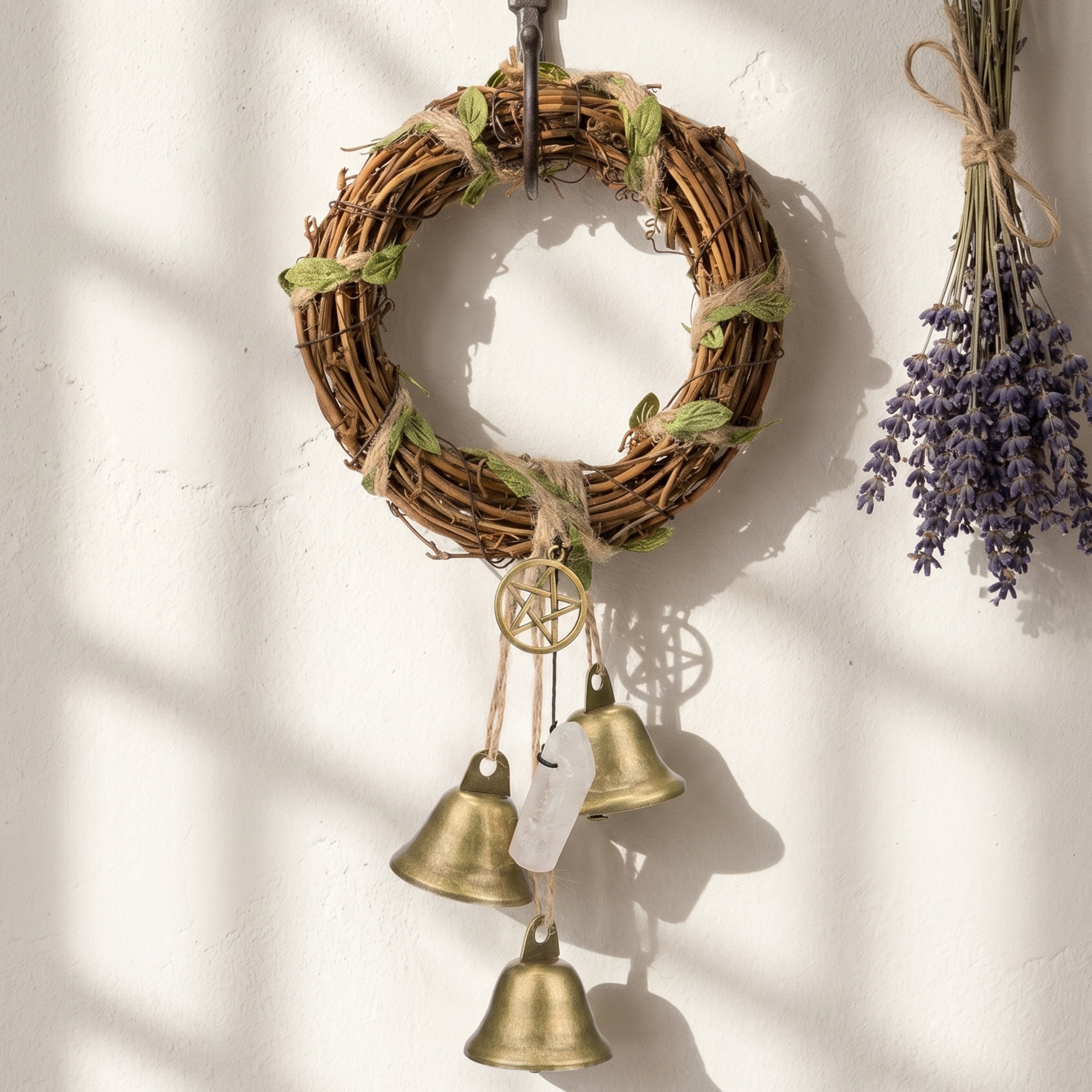 Unique Bargains Rattan Wreath Knob Protection Bells Bronze Rope Rattan 3.5" x 2.4" x 12.2"