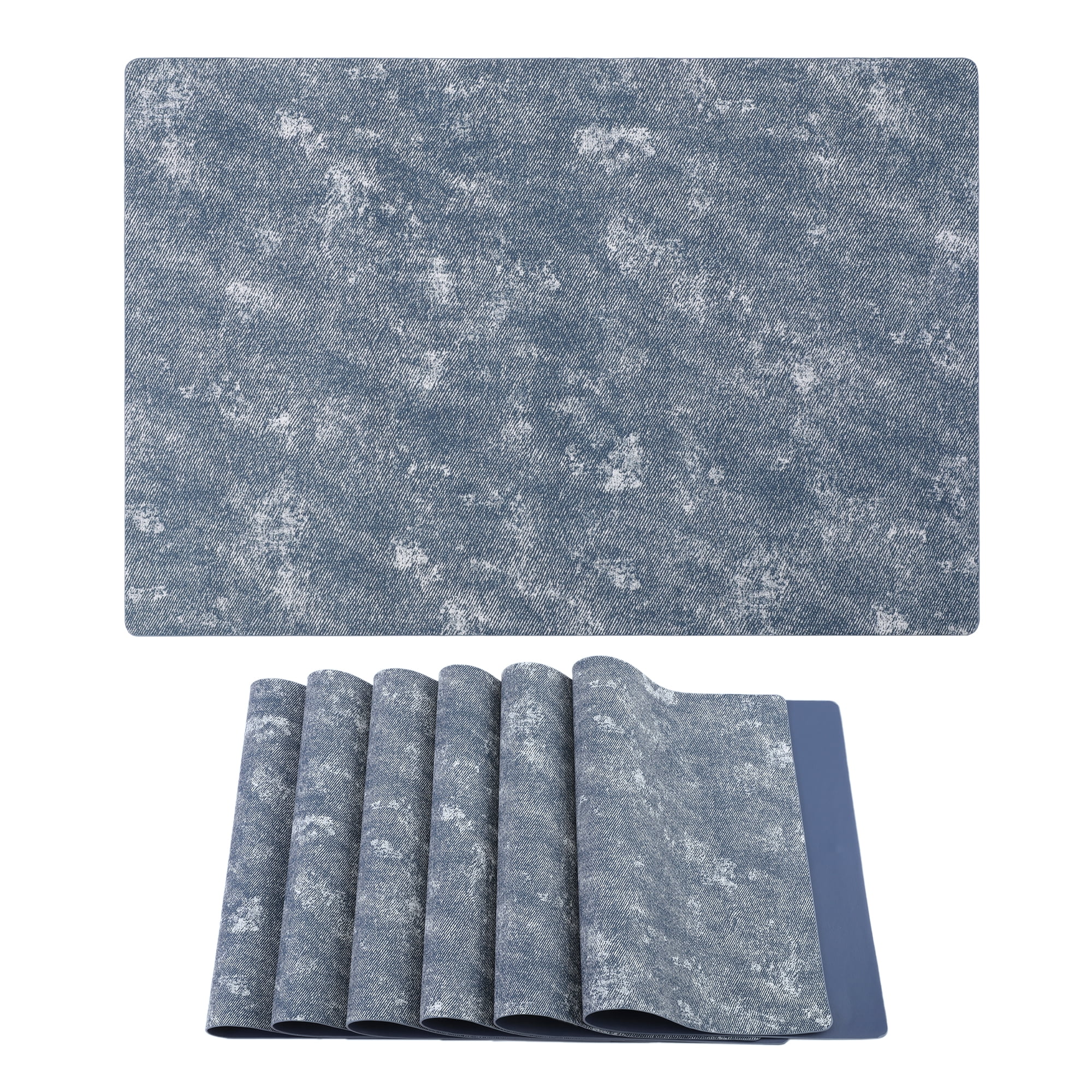 Unique Bargains Rectangle 6Pcs Faux Leather Washable Table Mats Dark Blue 17.7x11.8inch