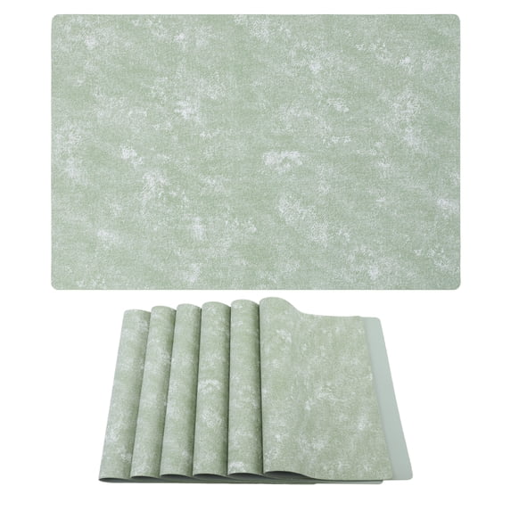 Unique Bargains Rectangle 6Pcs Faux Leather Washable Table Mats Green 17.7x11.8inch