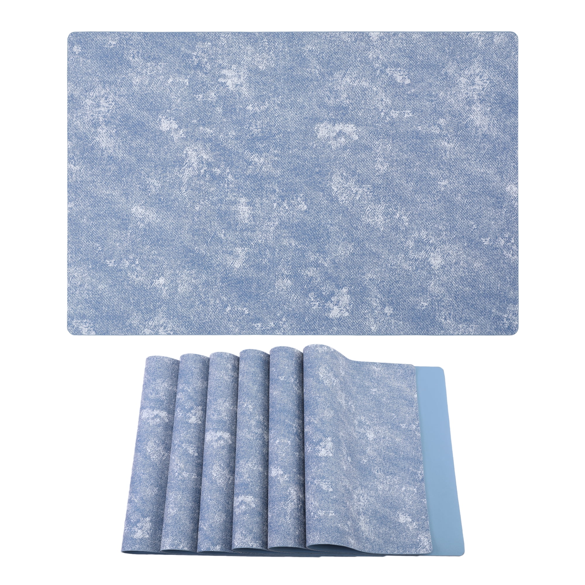 Unique Bargains Rectangle 6Pcs Faux Leather Washable Table Mats Light Blue 17.7x11.8inch