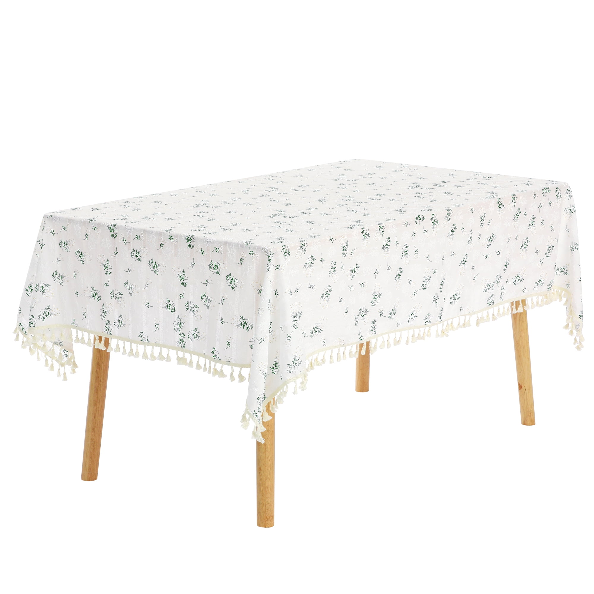 Unique Bargains Rectangle Cotton Linen Fabric Table Cover Tablecloth Tassel 55"x79"