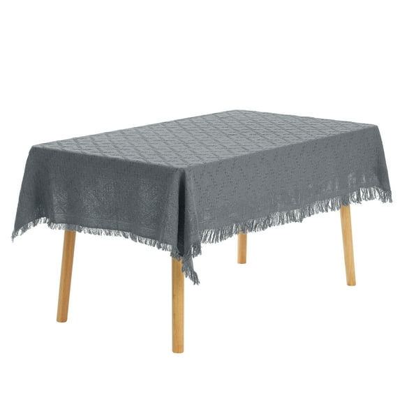 Unique Bargains Rectangle Cotton Linen Table Cover with Tassels for Dining Table Dark Grey 51"x71"