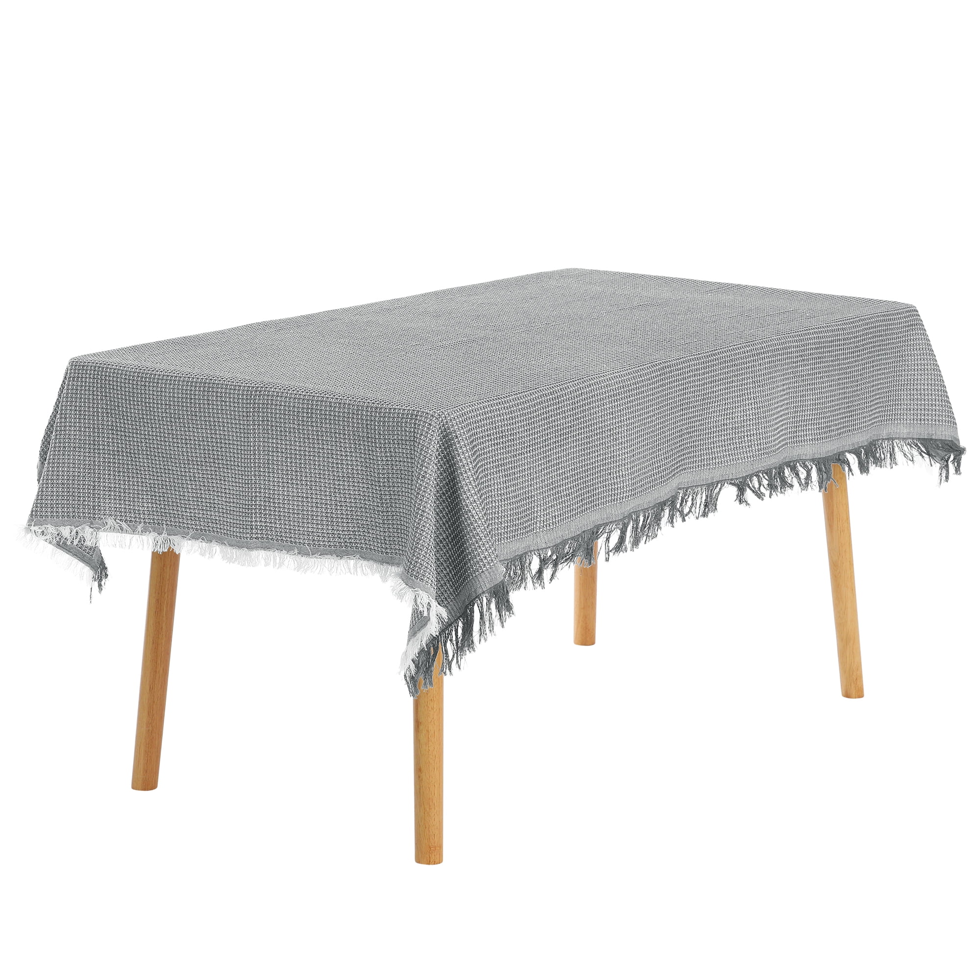 Unique Bargains Rectangle Cotton Linen Table Cover with Tassels for Dining Table Light Grey 71"x71"
