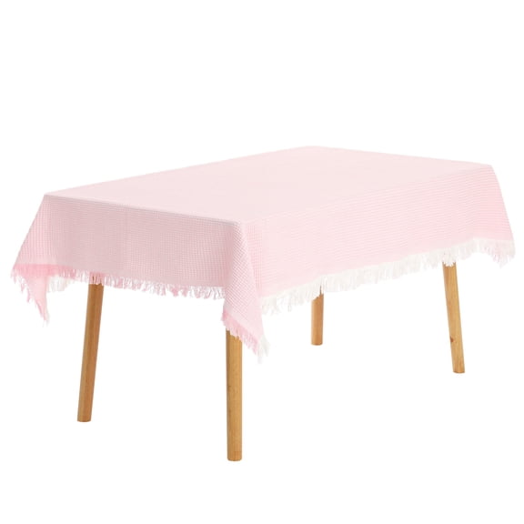 Unique Bargains Rectangle Cotton Linen Table Cover with Tassels for Dining Table Pink 51"x51"