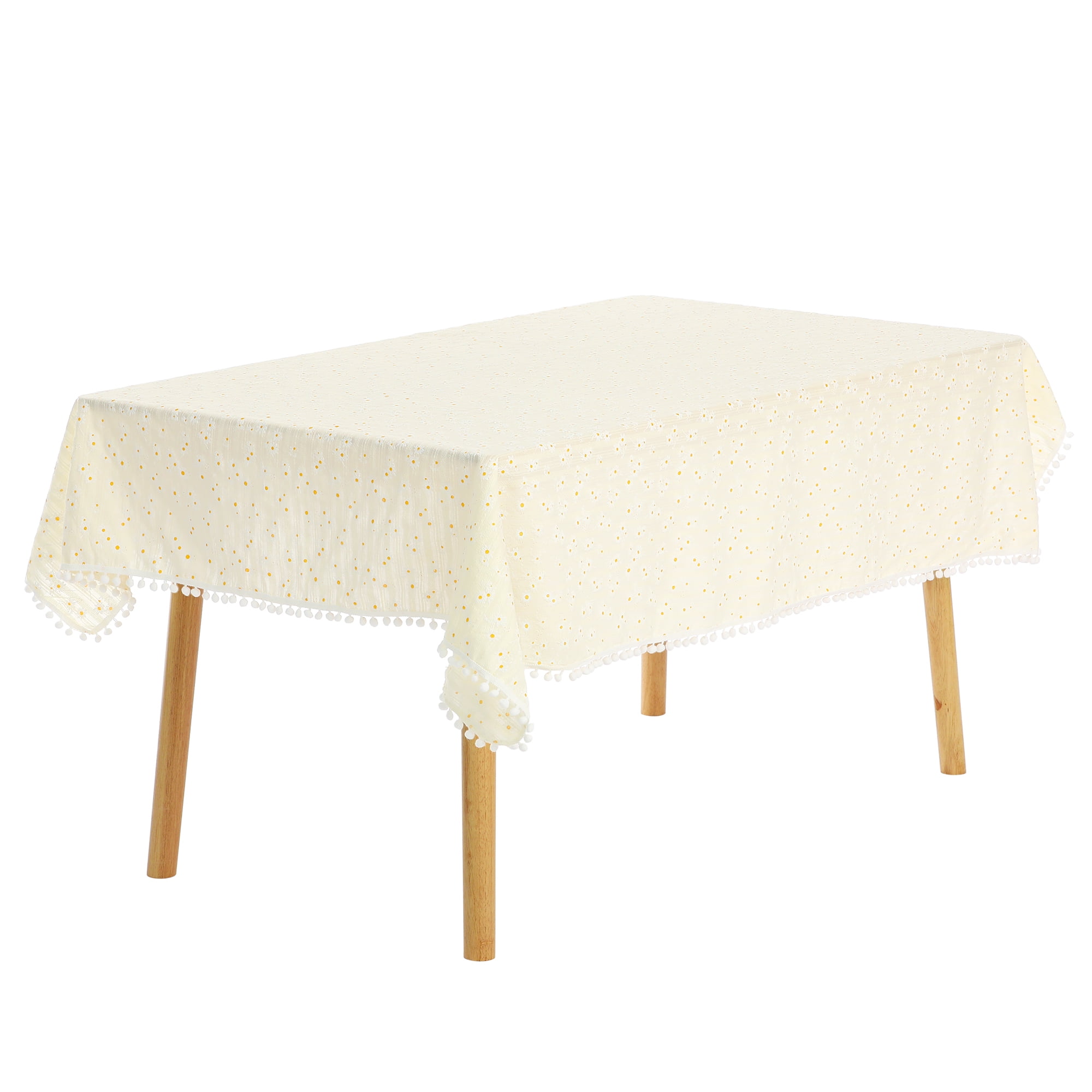 Unique Bargains Rectangle Cotton Yellow Table Cover Tablecloth Small White Ball 35"x35"