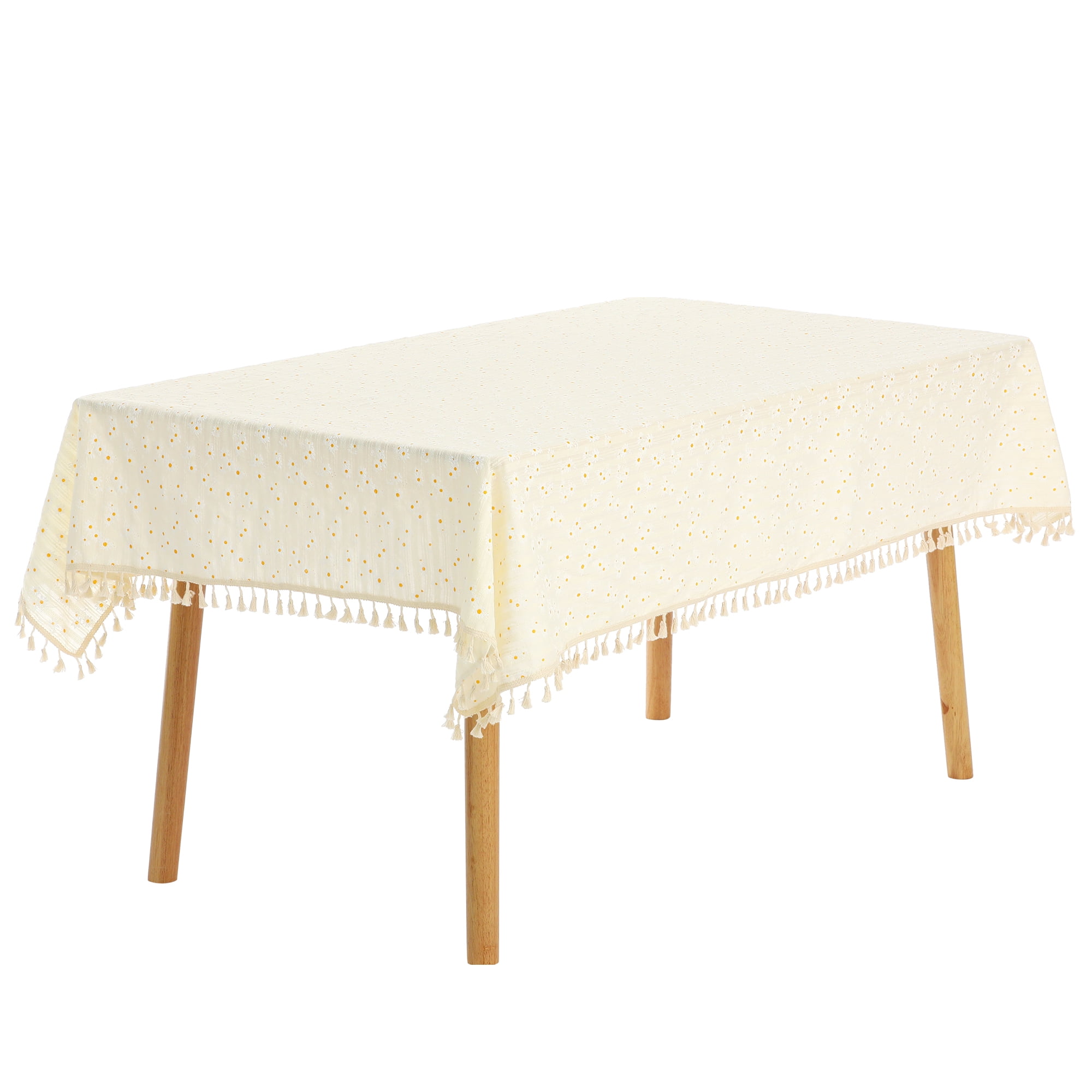 Unique Bargains Rectangle Cotton Yellow Table Cover Tablecloth Tassels 35"x35"
