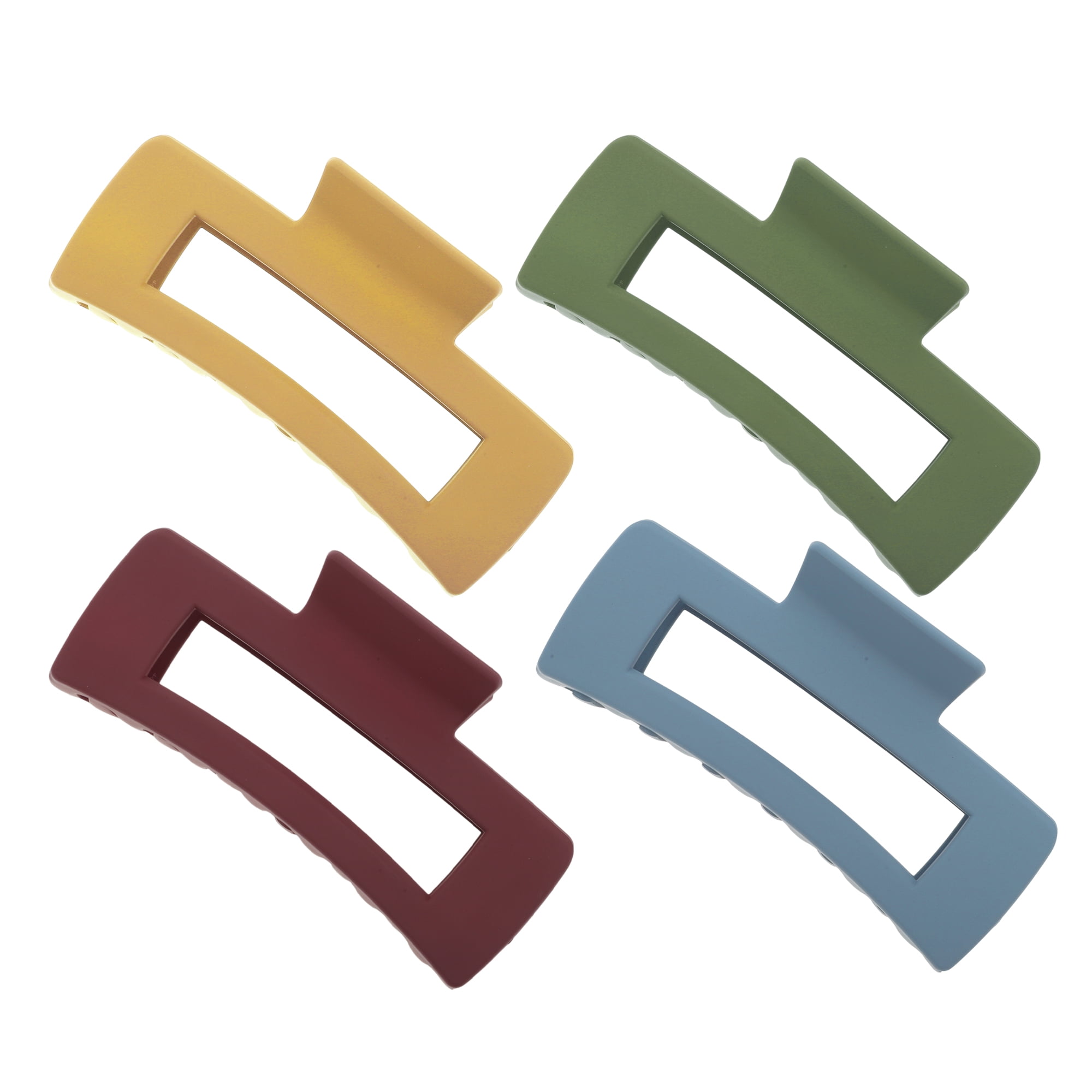 Unique Bargains Rectangle Frosted Hair Clips Blue Yellow Wine Red Army Green 4 Pcs