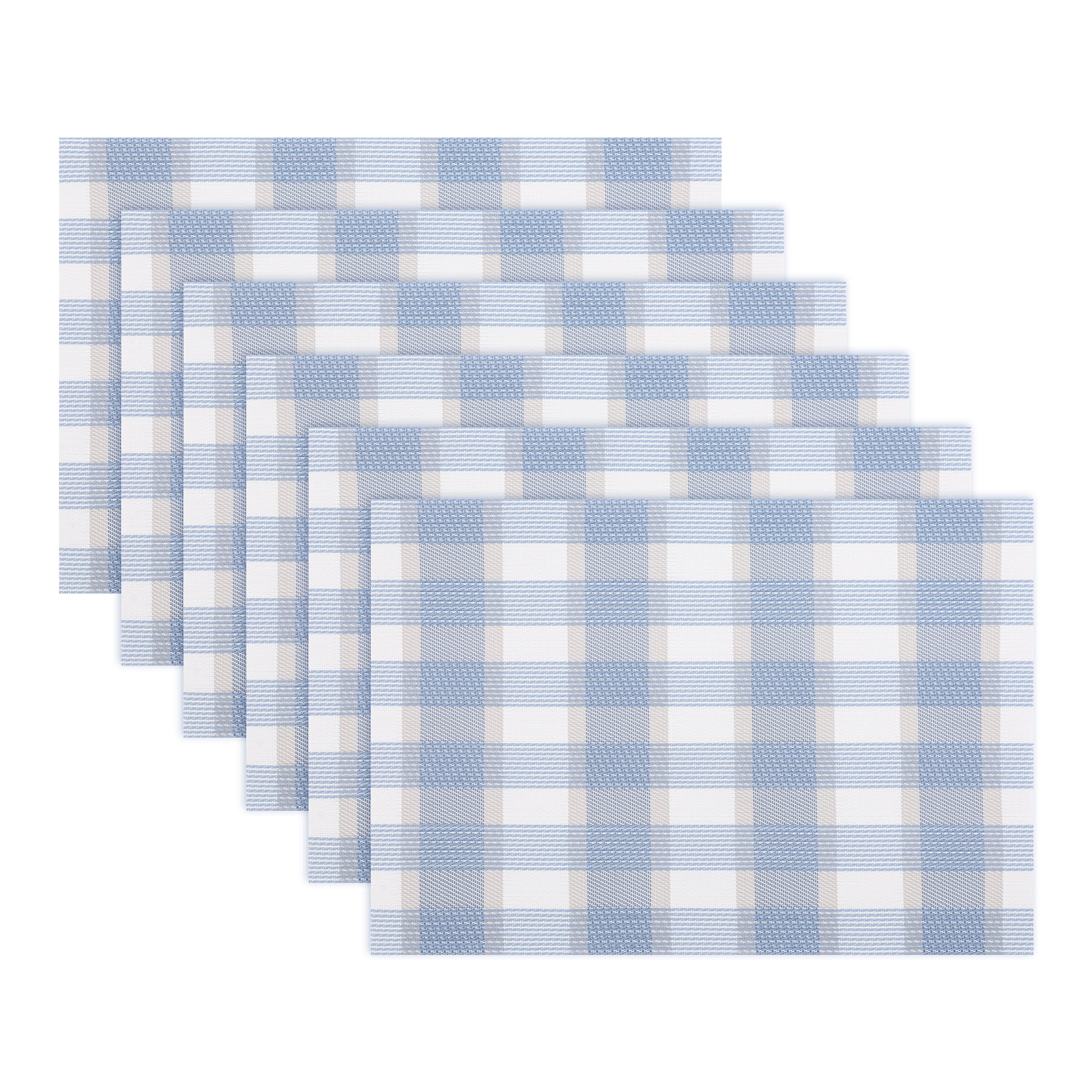 Unique Bargains Rectangle Set of 6 Plastic Washable Table Mats Blue 17.7x11.8inch