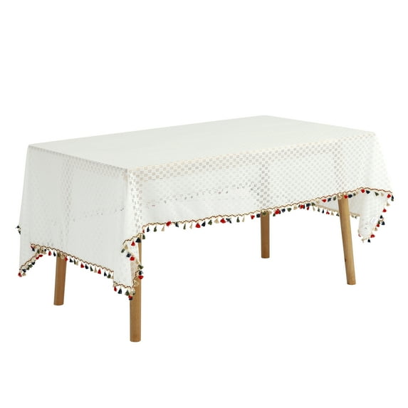 Unique Bargains Rectangle Tablecloth Polyester Table Cloth with Tassels Wrinkle Free Colorful 53x63 Inch