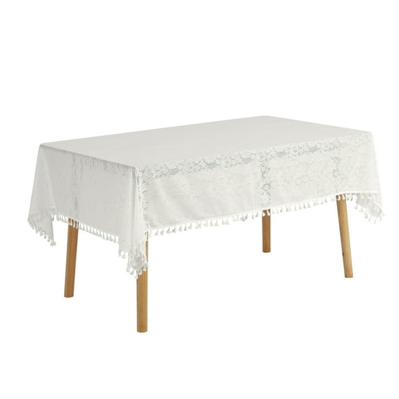 Unique Bargains Rectangle Tablecloth Polyester Table Cloth with Tassels Wrinkle Free Flower 53x63 Inch