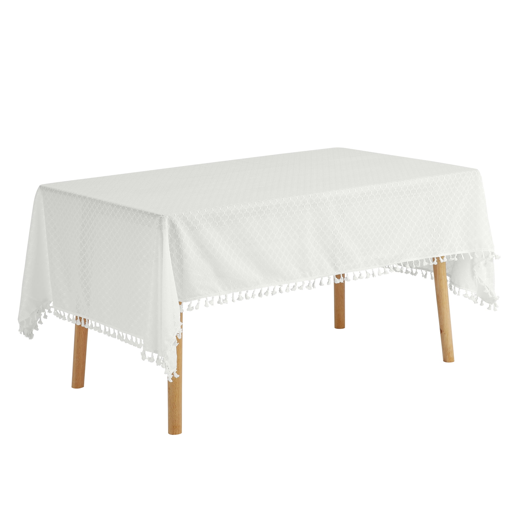 Unique Bargains Rectangle Tablecloth Polyester Table Cloth with Tassels Wrinkle Free Rhombus 53x87 Inch