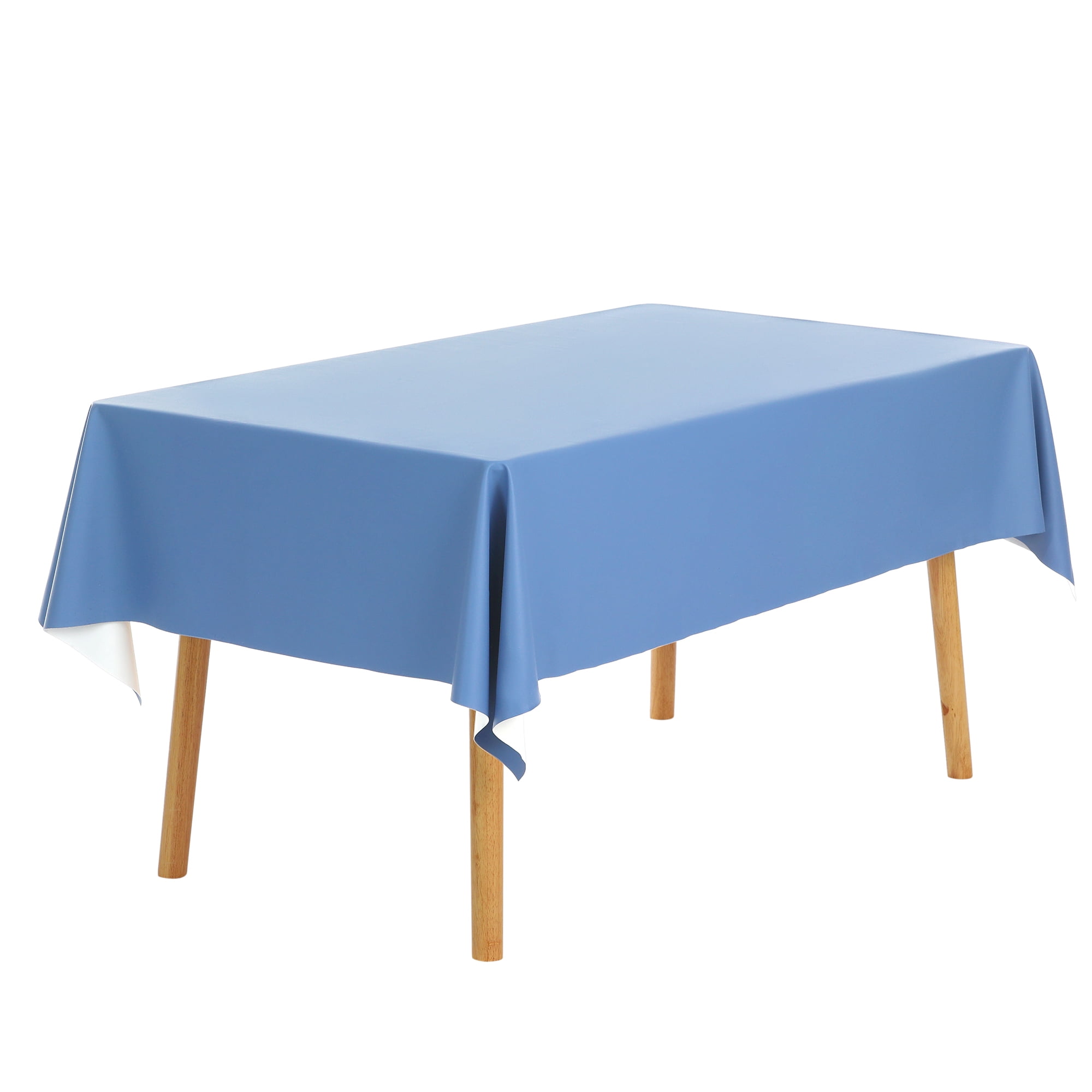 Unique Bargains Rectangle Water Resistance Vinyl Table Cover Tablecloth Blue 55"x63"