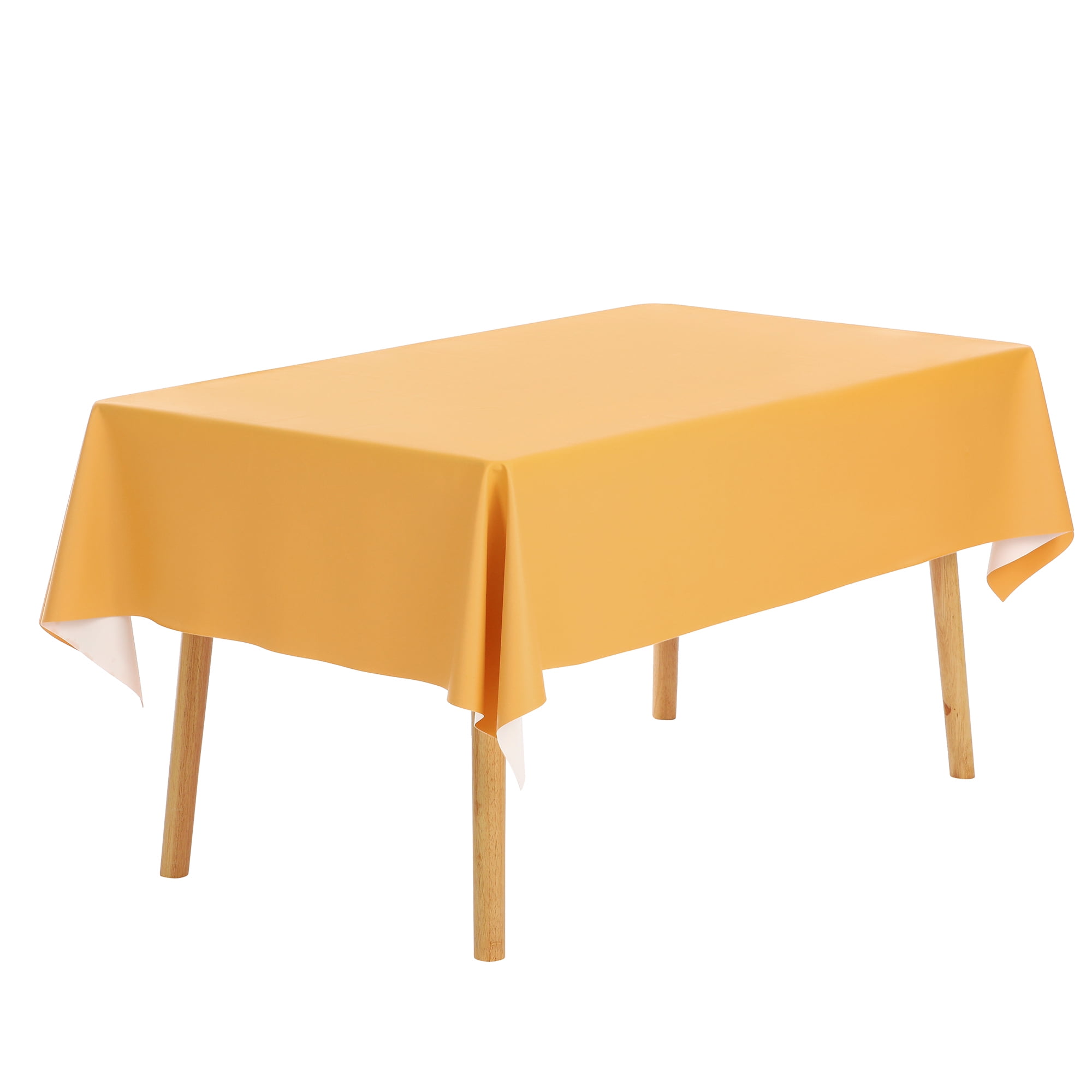 Unique Bargains Rectangle Water Resistance Vinyl Table Cover Tablecloth Yellow 55"x63"