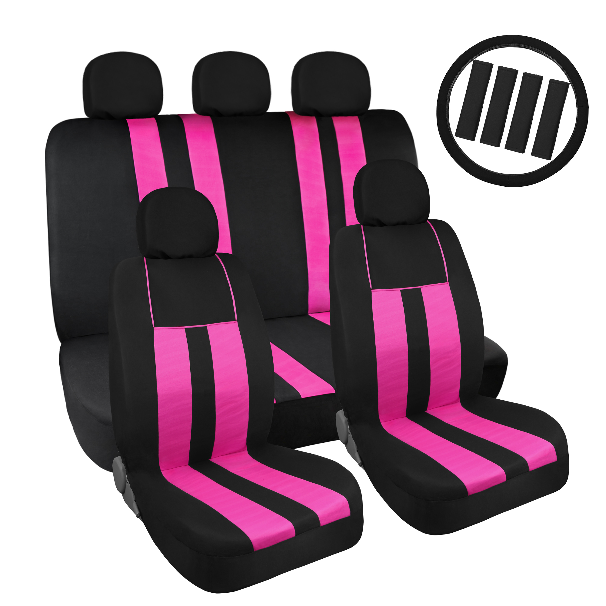 Unique Bargains Red Black Car Auto Seat Covers Set W/ Steering Wheel Headrest Cover