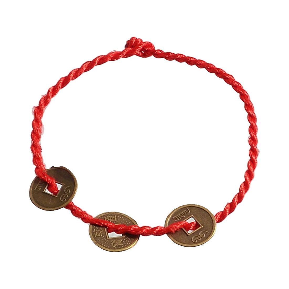 Unique Bargains Red Braided String Bronze Tone Copper Detailing Bracelet Anklet