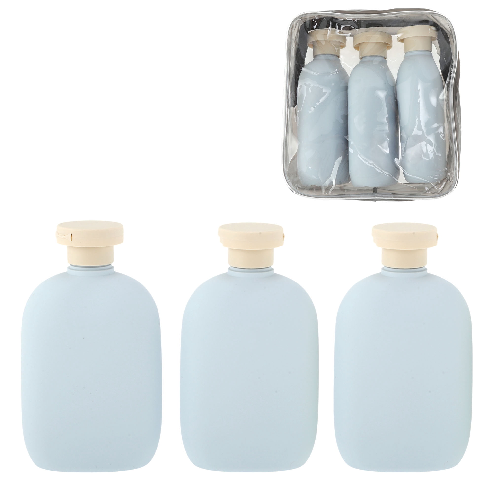 Unique Bargains Refillable Flip Cap Travel Container Set 260ml 3 Pieces 3xBlue