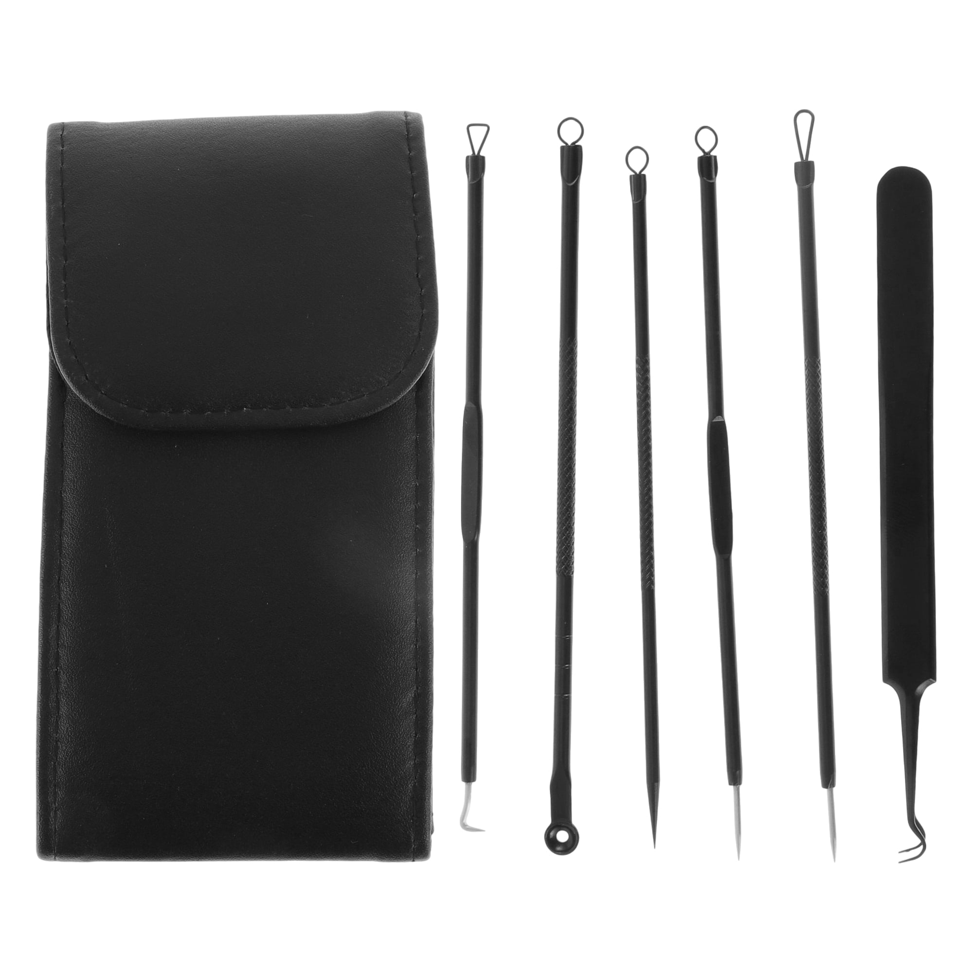 Unique Bargains Regular Pimple Extractor Tool Kit Textured Grip Black