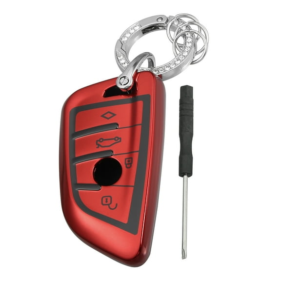 Unique Bargains Remote Key Fob Case Cover with Key Chain Fit for BMW 1 Series M 2011 for BMW 118i 2012-2015 Red