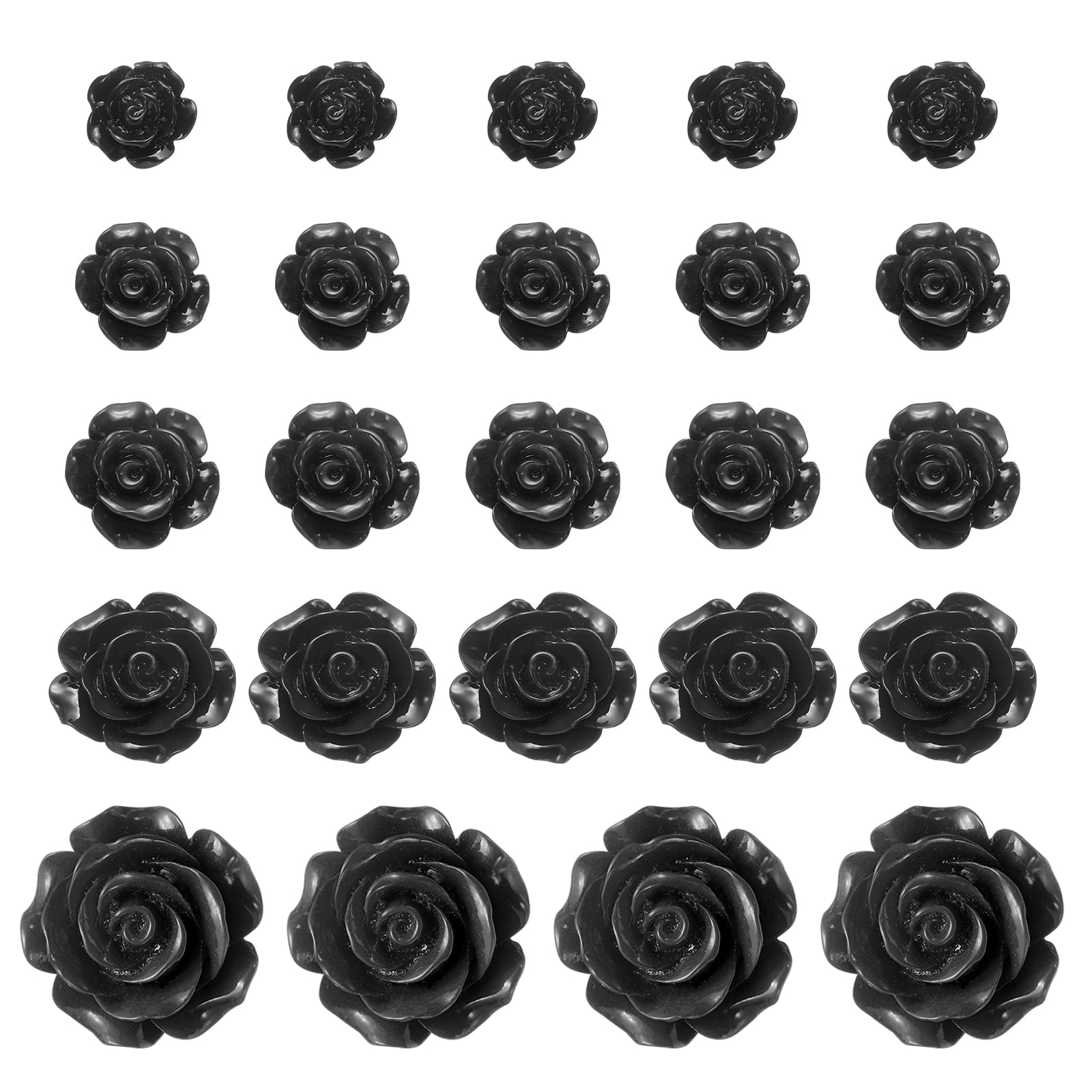 Unique Bargains Resin Rose Flower Beads for Jewelry Making and Crafts Black